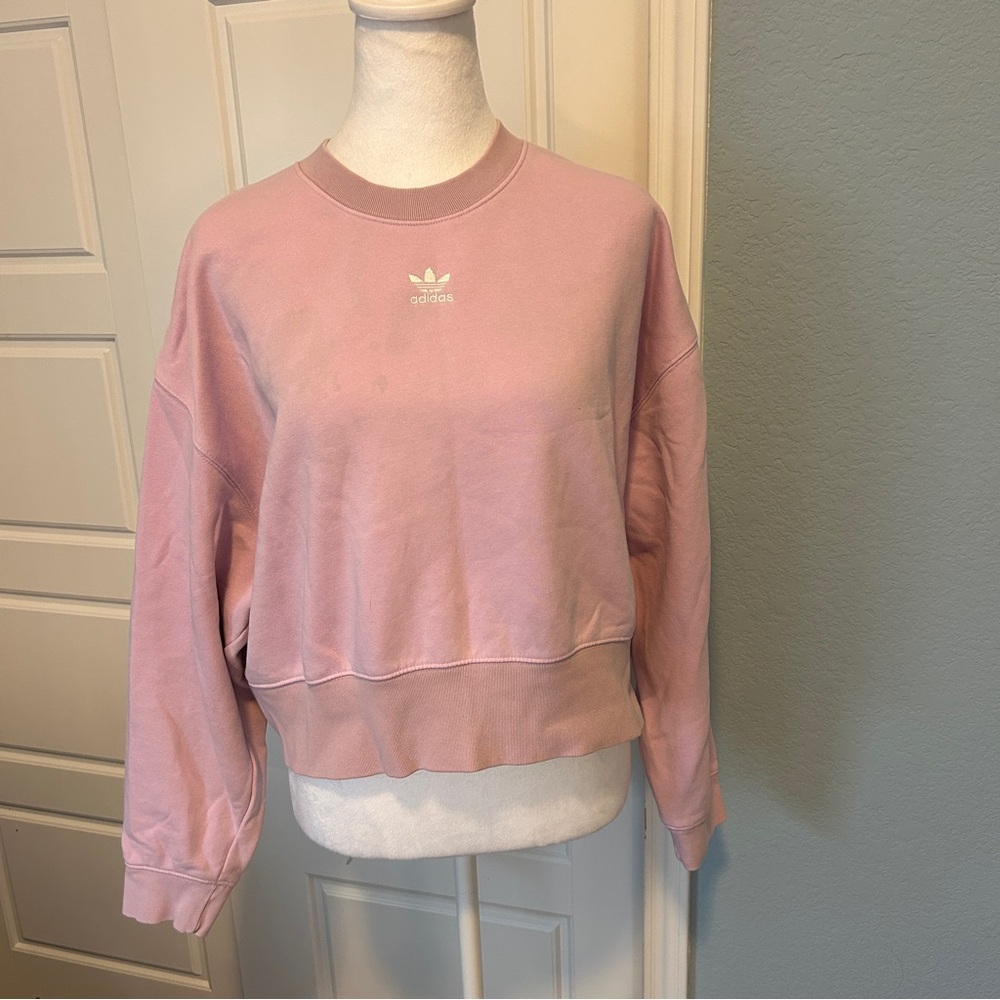 ADIDAS Women's Pink Cropped Sweatshirt with White Embroidered Logo Womens M